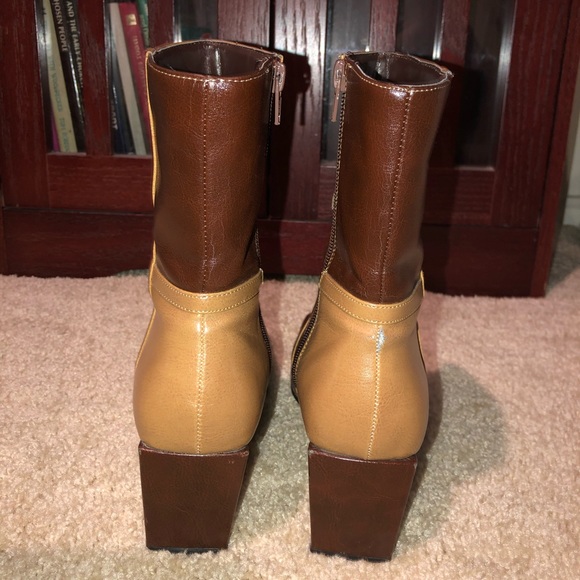 ‘70s Mod Color-Block Square-Toe Leather Boot Heels - Picture 8 of 15